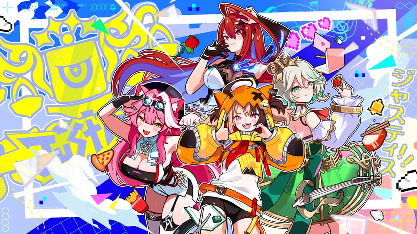 raora panthera, gigi murin, cecilia immergreen, and elizabeth rose bloodflame (hololive and 1 more) drawn by suddenboom_art