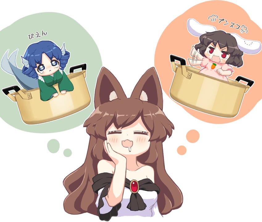 inaba tewi, imaizumi kagerou, and wakasagihime (touhou) drawn by bebeneko