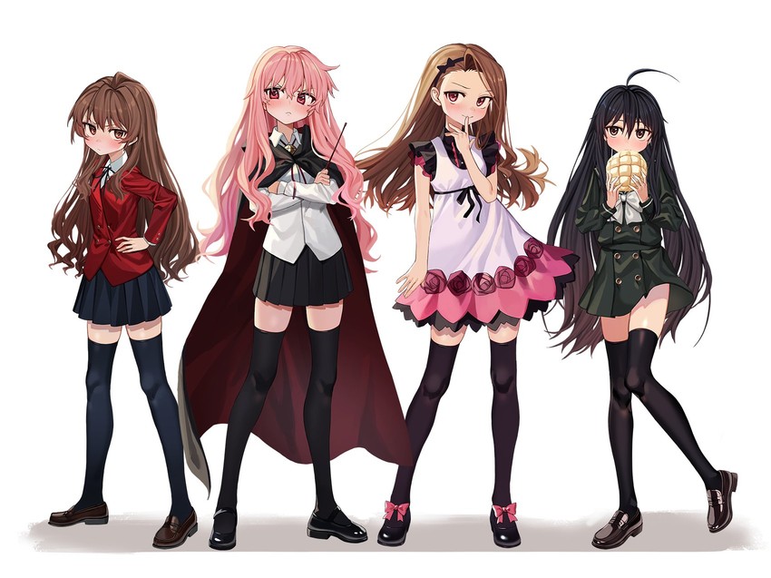 minase iori, aisaka taiga, shana, louise francoise le blanc de la valliere, and kugimiya rie (idolmaster and 3 more) drawn by luicent