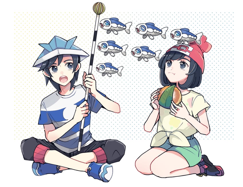 selene, elio, and wishiwashi (pokemon and 1 more) drawn by atsumi_yoshioka
