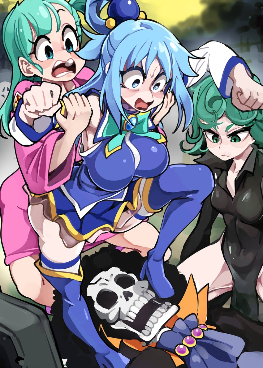 aqua, tatsumaki, bulma, and brook (one piece and 3 more) drawn by bongfill