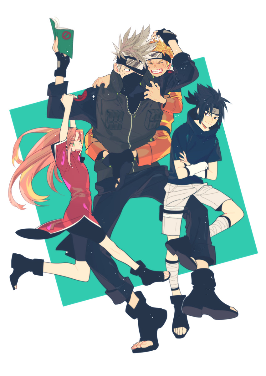 haruno sakura, uzumaki naruto, uchiha sasuke, and hatake kakashi (naruto) drawn by coco_(pixiv1133712)