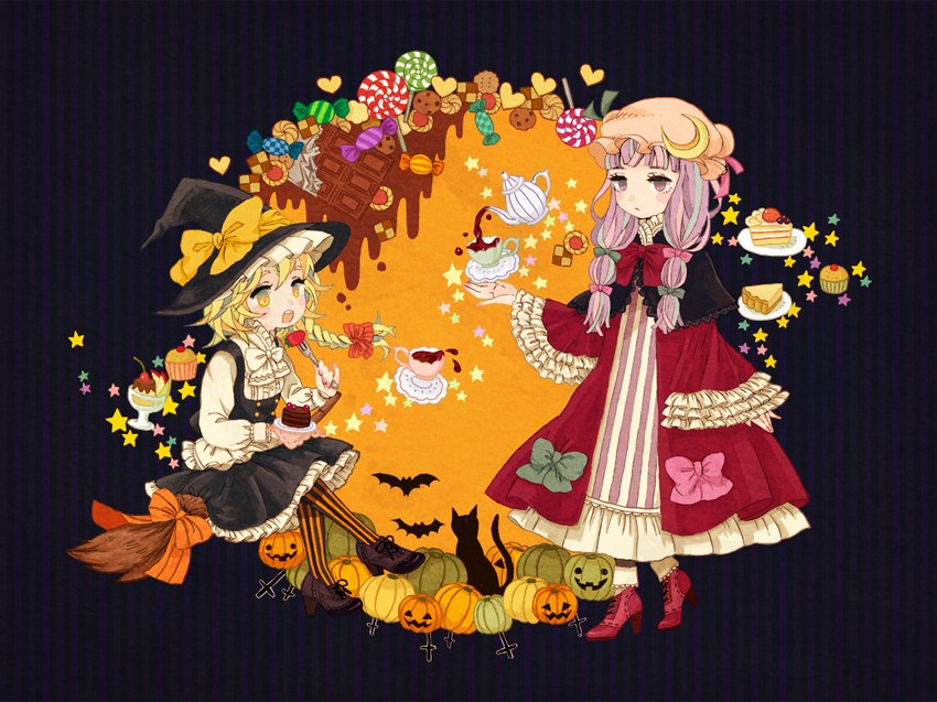 kirisame marisa and patchouli knowledge (touhou) drawn by takanashi_minato