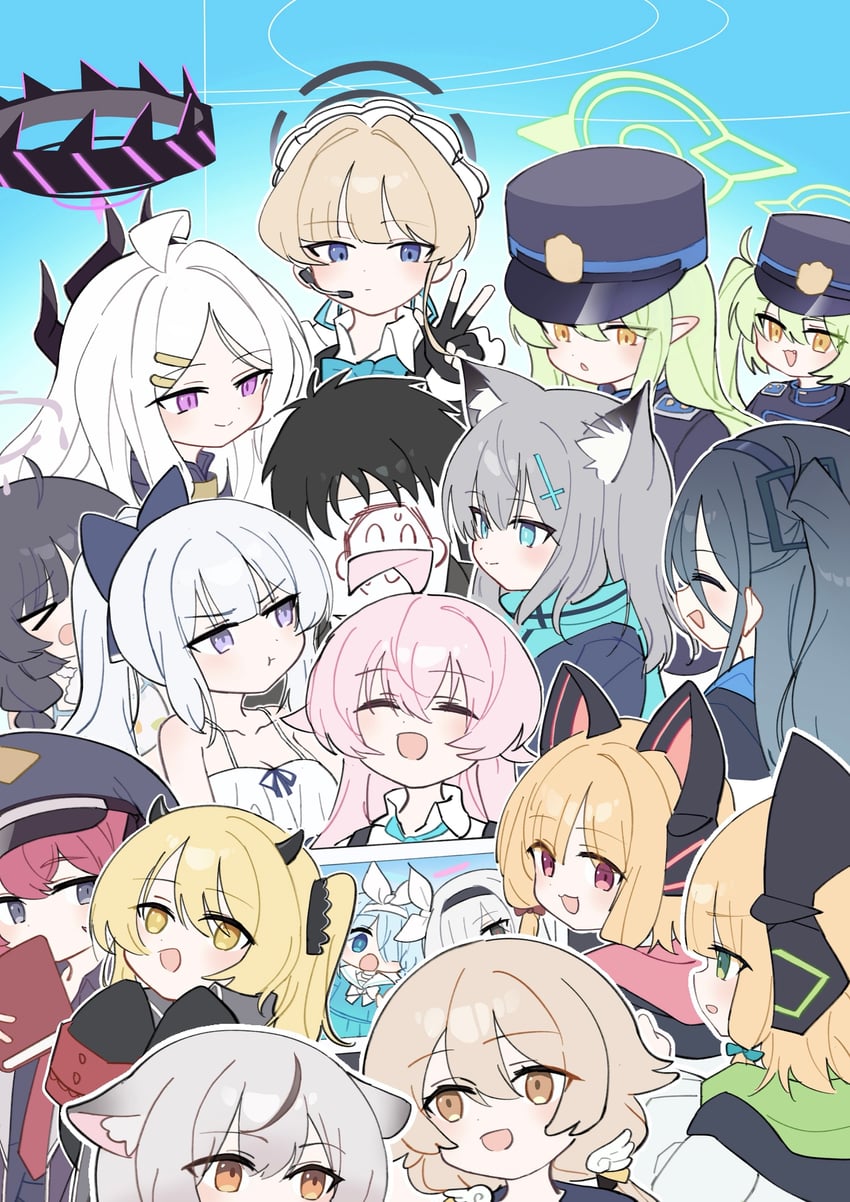sensei, doodle sensei, hina, shiroko, hoshino, and 14 more (blue archive) drawn by meng_yin_(1527812425)