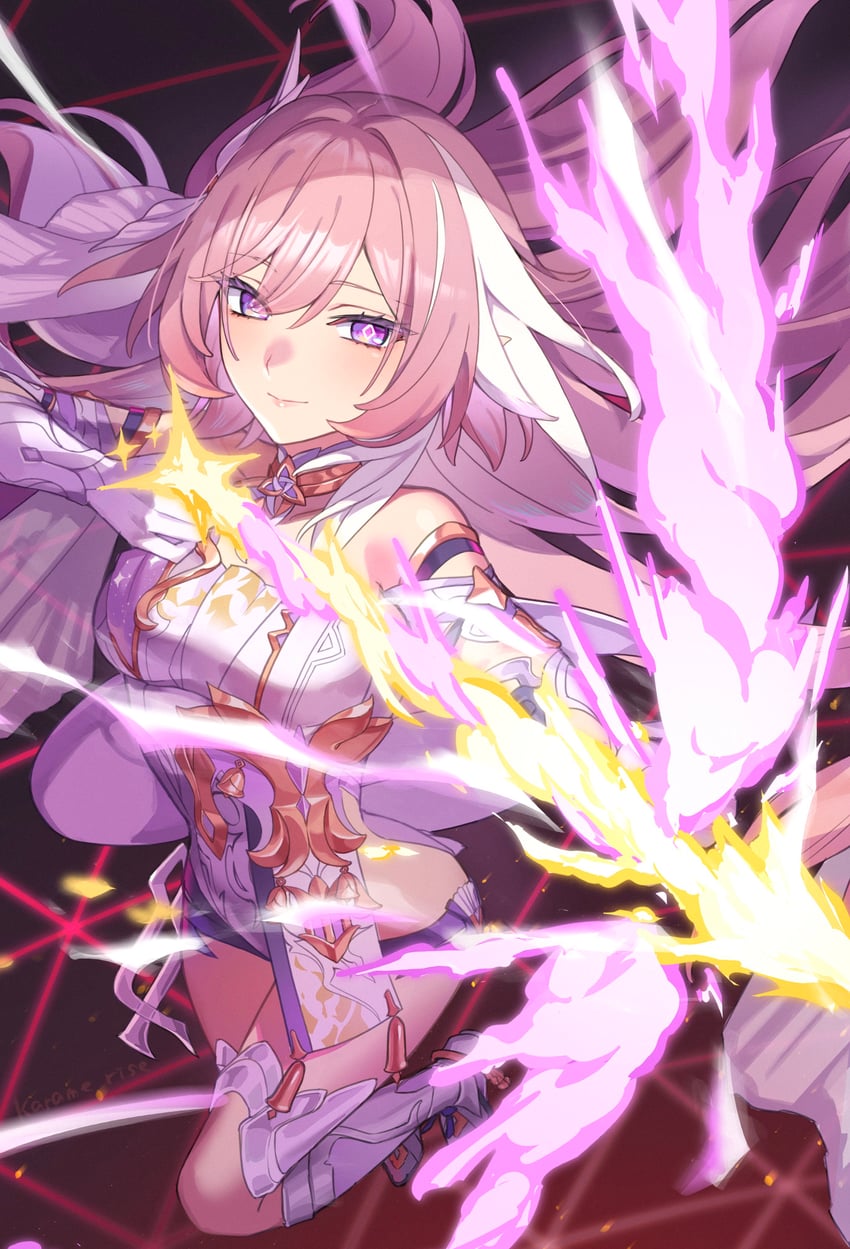 elysia (honkai and 1 more) drawn by karame_rise
