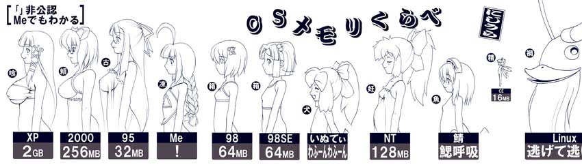 xp-tan, me-tan, 2k-tan, 95-tan, 98-tan, and 5 more (os-tan and 1 more) drawn by irekubadou