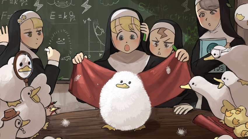 clumsy nun, froggy nun, spicy nun, and leaf nun (little nuns) drawn by diva_(hyxpk)