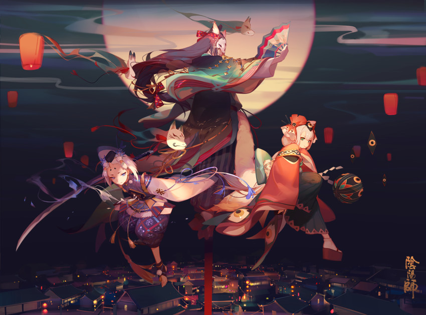 tamamo no mae, yuki douji, and doumeki (onmyoji) drawn by ask_(askzy)