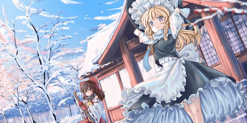 hakurei reimu and kirisame marisa (touhou) drawn by t-hou