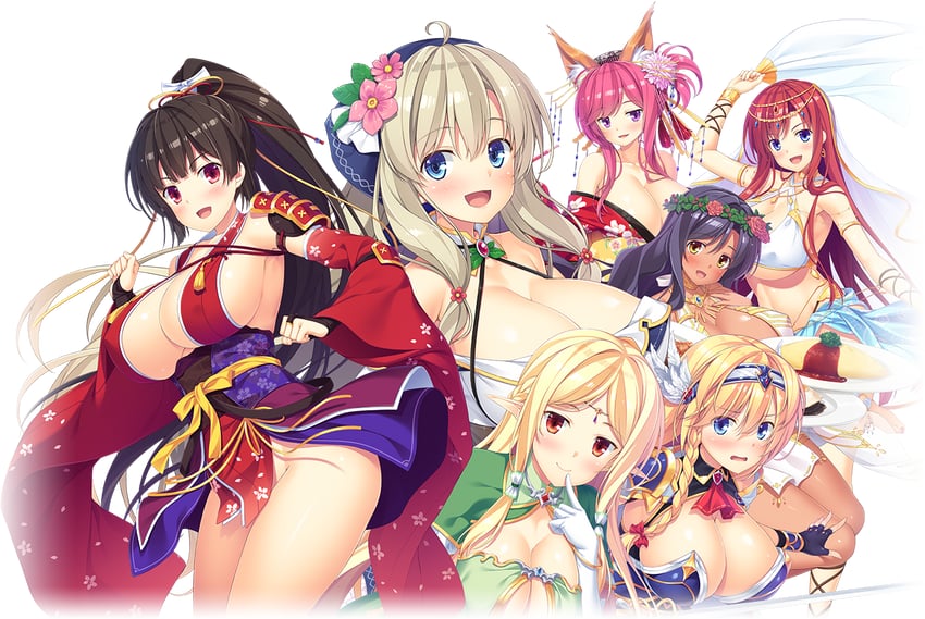 kashima hikari, makibashira yuuna, anna heiritte, alencia yonah elborg, elda heiritte, and 2 more (sex open world e youkoso!) drawn by hinata_nao