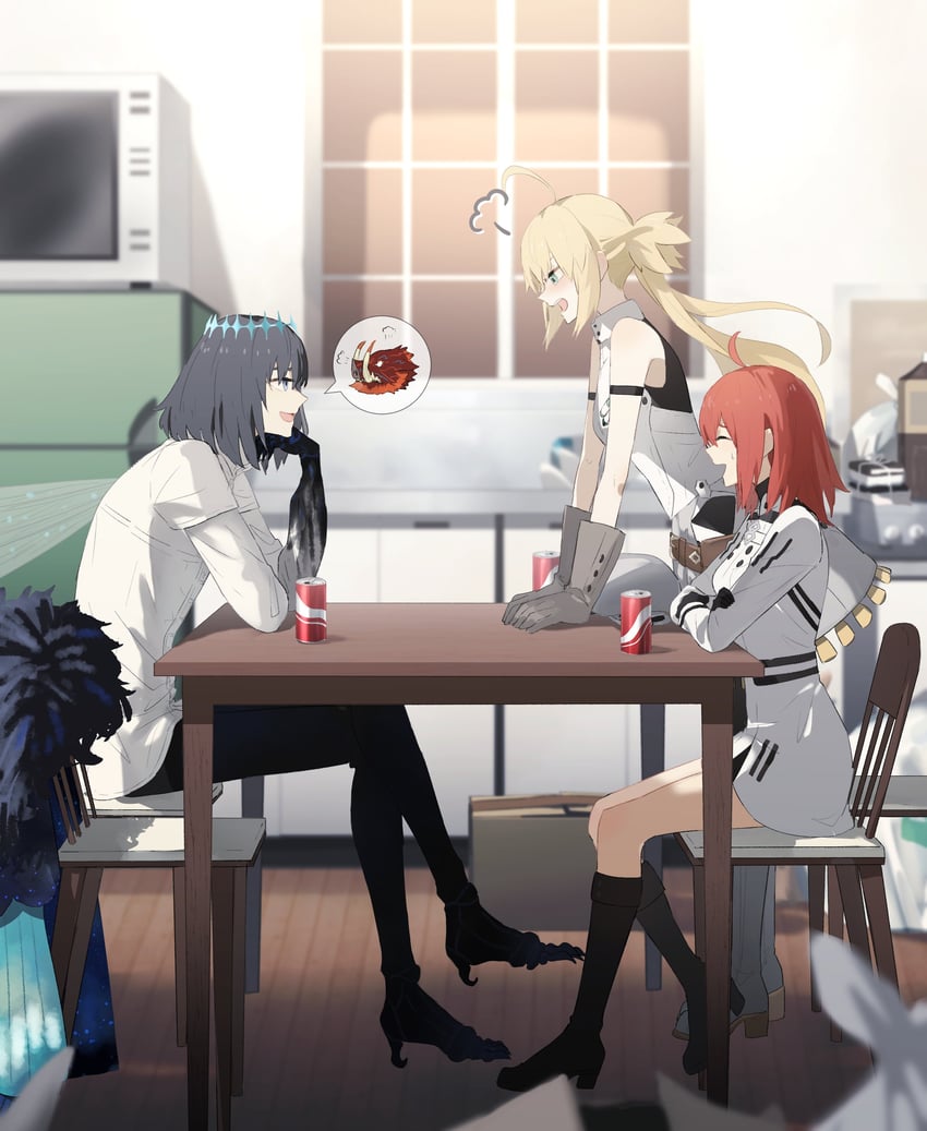 artoria pendragon, fujimaru ritsuka, artoria caster, oberon, and demon boar (fate and 2 more) drawn by ninjin_(ne_f_g_o)