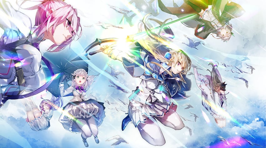 shirakawa yuina, kiryuu miya, ogasawara hisame, kura satomi, tsukishiro monaka, and 1 more (heaven burns red)