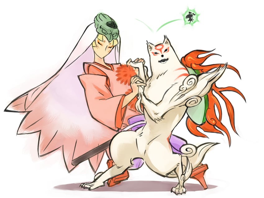 amaterasu, issun, and ushiwakamaru (ookami) drawn by o/p.com