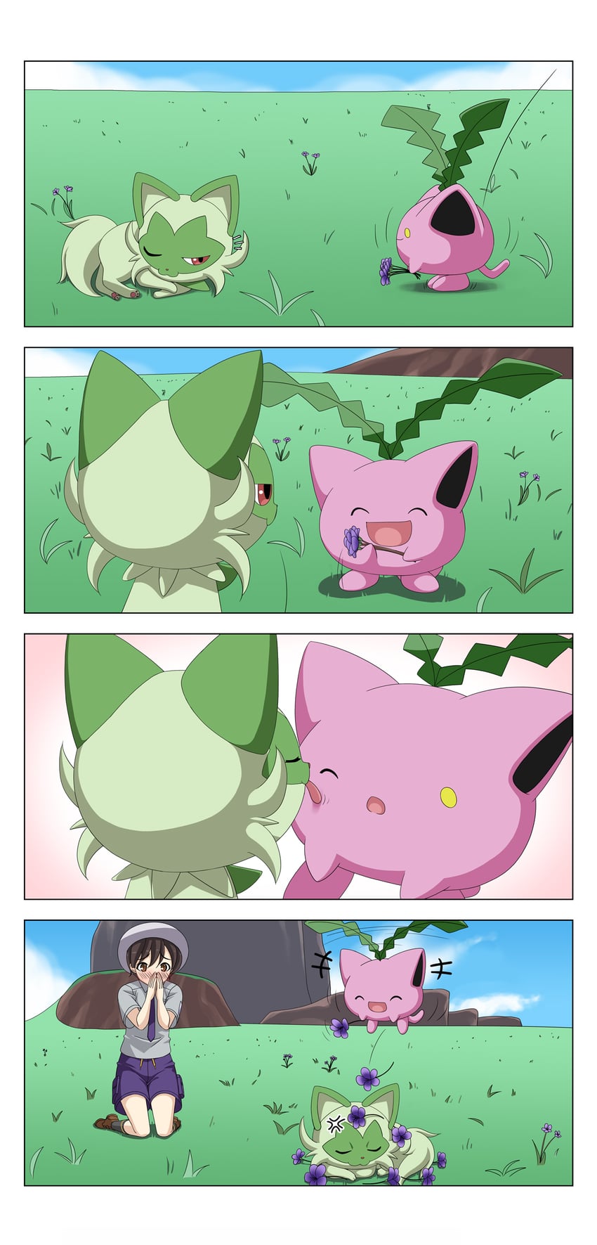 florian, sprigatito, and hoppip (pokemon and 1 more) drawn by rappa_(rappaya)