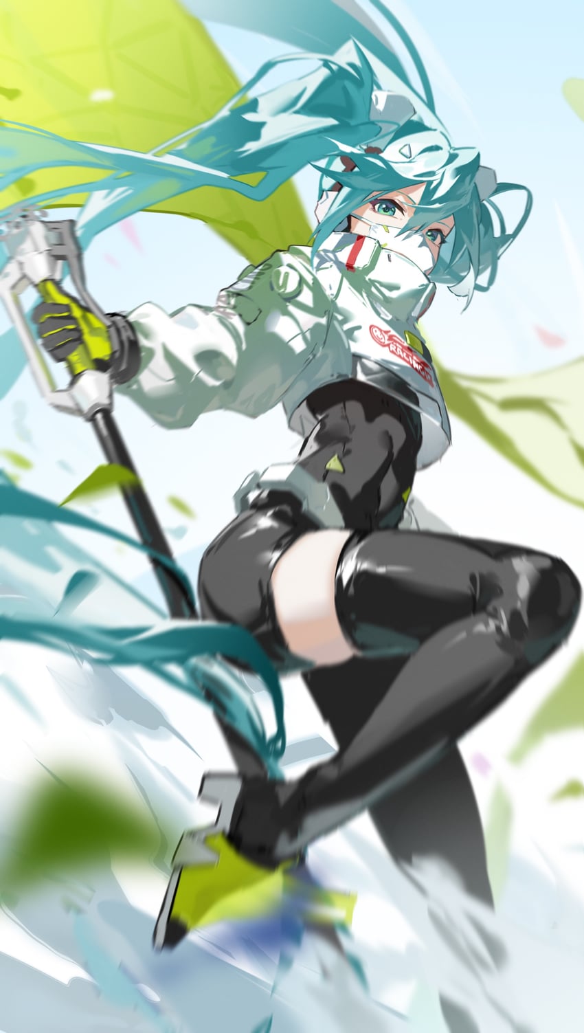 hatsune miku and racing miku (vocaloid and 1 more) drawn by jiu_ye_sang