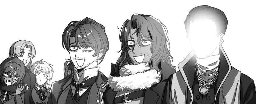 faust, heathcliff, outis, gregor, meursault, and 1 more (project moon and 1 more) drawn by madoguti5963