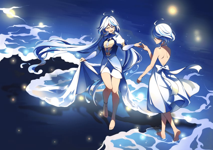 furina and focalors (genshin impact) drawn by potto_(pixiv14053022)