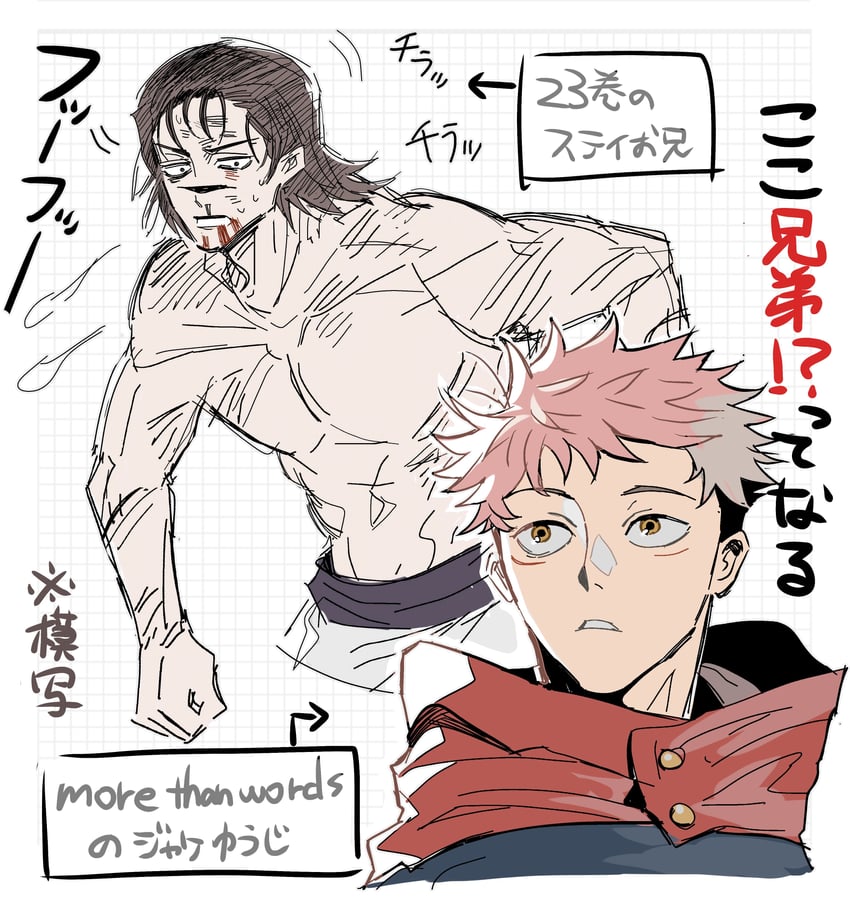 itadori yuuji and choso (jujutsu kaisen) drawn by yokkoisho_(81827)