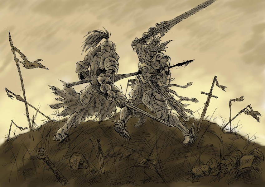 king arthur and mordred (original and 2 more) drawn by bahamutxiii