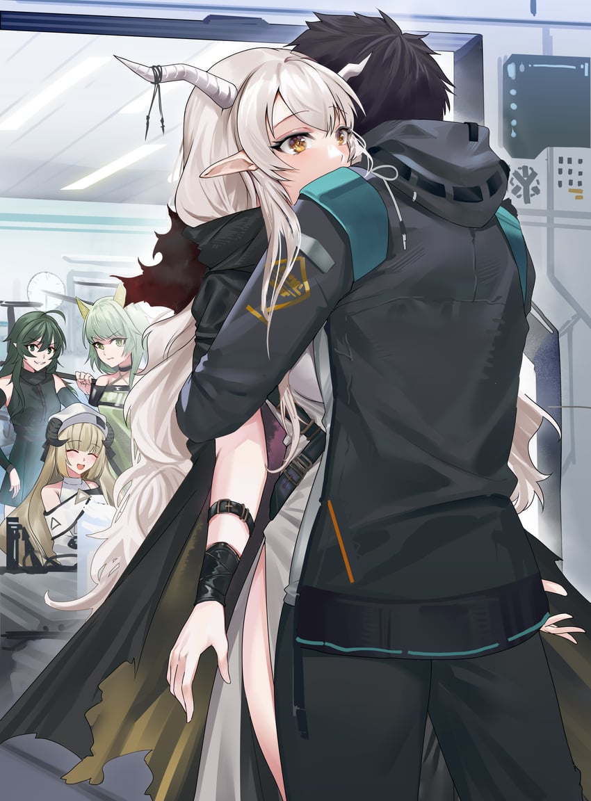 doctor, kal'tsit, male doctor, gavial, shining, and 1 more (arknights) drawn by hasegawamorito