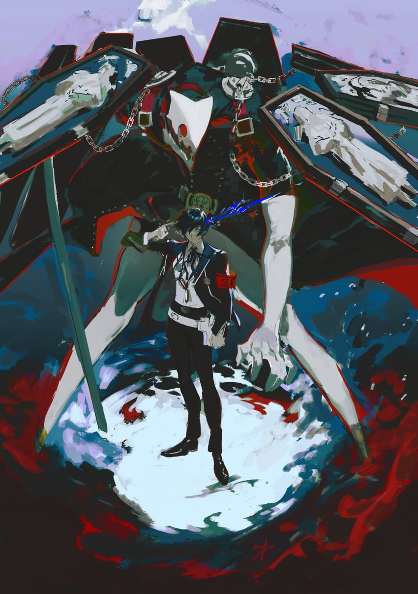 yuuki makoto and thanatos (persona and 1 more) drawn by matoba_(ga6life)