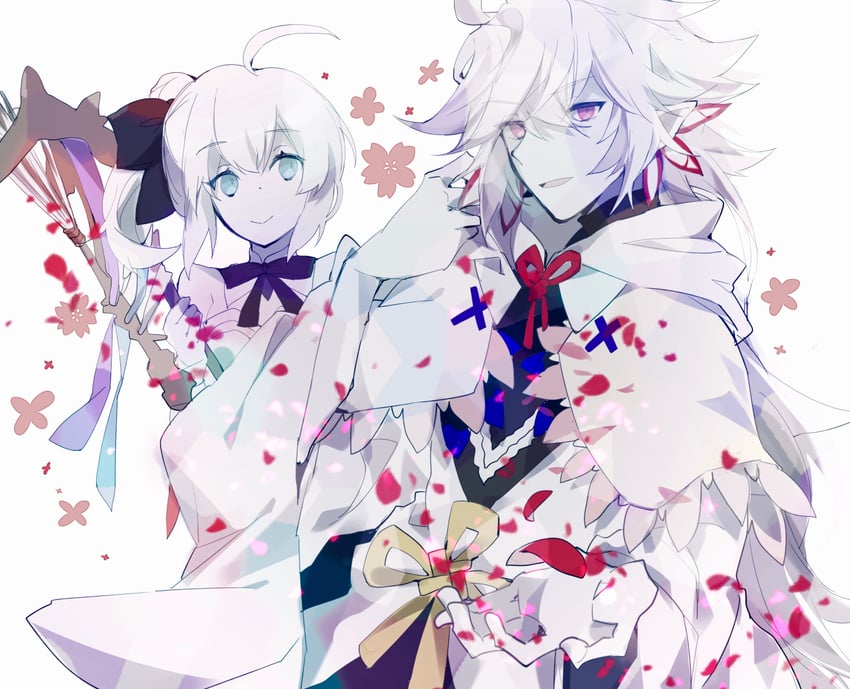 artoria pendragon, saber lily, and merlin (fate and 1 more) drawn by misato_karuha