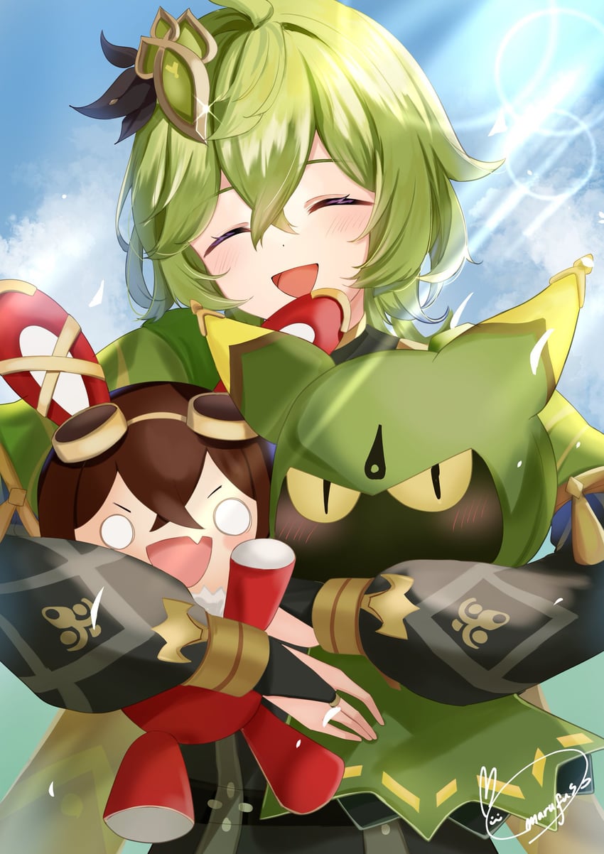 collei, baron bunny, and cuilein-anbar (genshin impact) drawn by marufus