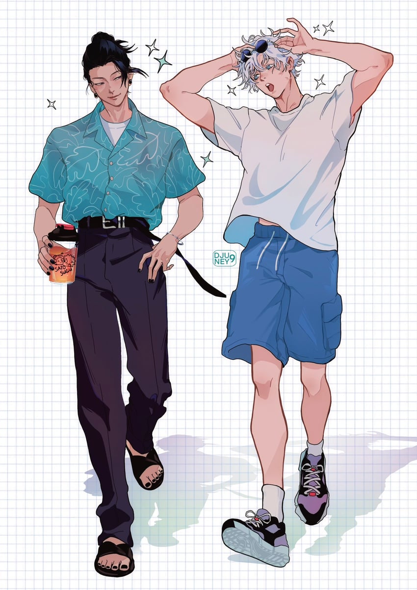 gojou satoru and getou suguru (jujutsu kaisen) drawn by djuney9