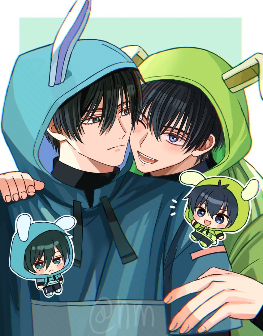 isagi yoichi and itoshi rin (blue lock) drawn by hyohls2_(hamao3o)