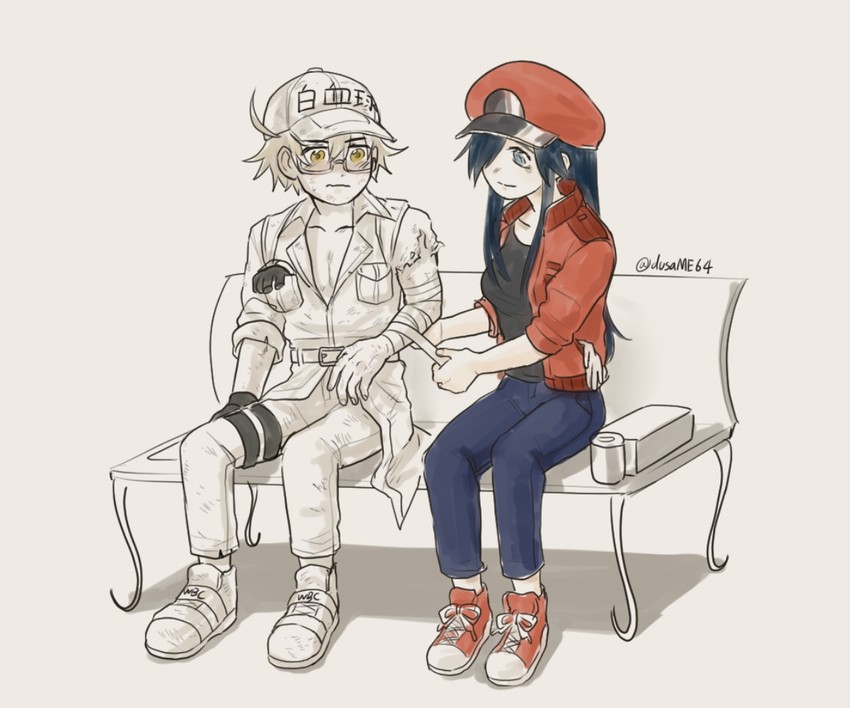 white blood cell, red blood cell, u-1196, and aa-2153 (hataraku saibou and 1 more) drawn by dusa