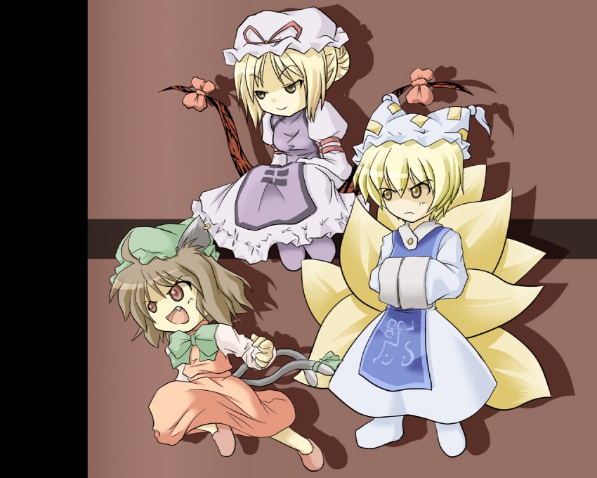 yakumo yukari, yakumo ran, and chen (touhou) drawn by inu_wi