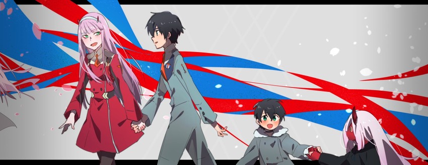 zero two and hiro (darling in the franxx) drawn by shirop_imas