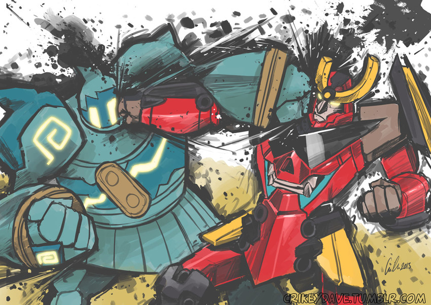 gurren-lagann and golurk (pokemon and 1 more) drawn by supacrikeydave