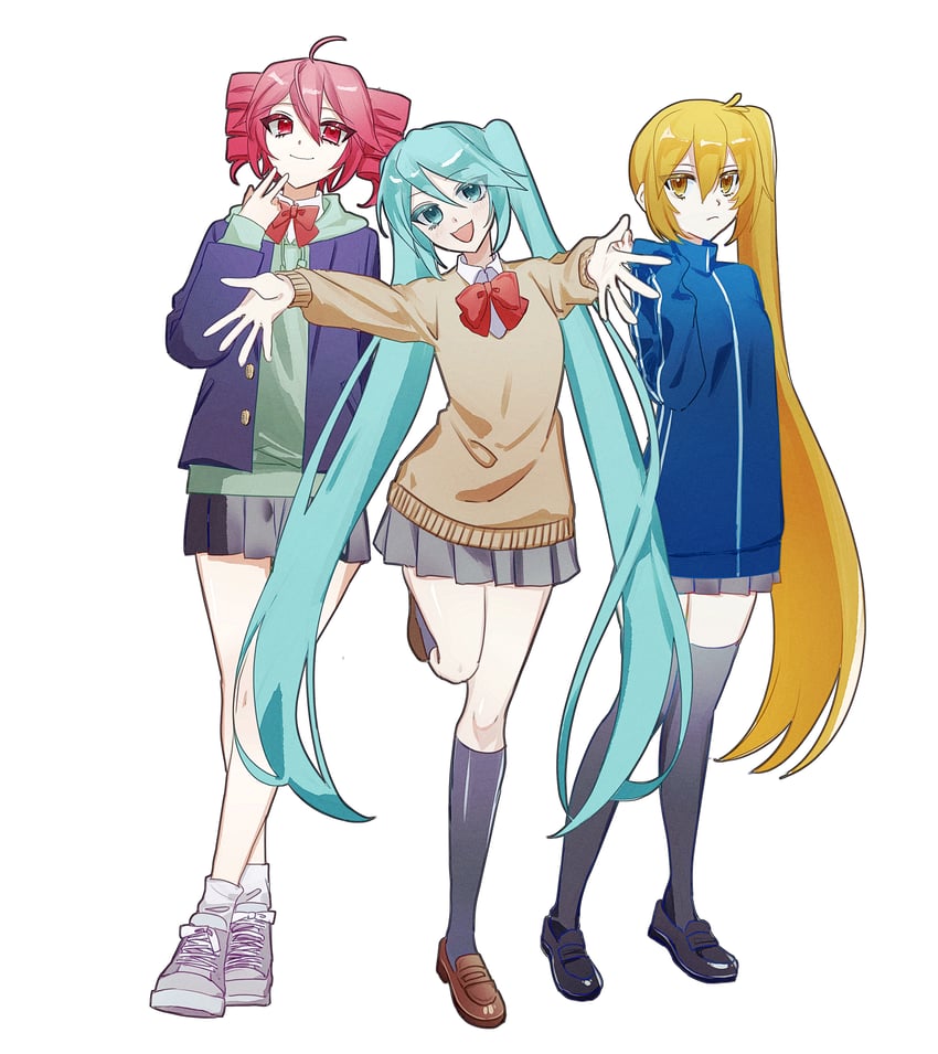 hatsune miku, kasane teto, and akita neru (vocaloid and 2 more) drawn by pofopyoso