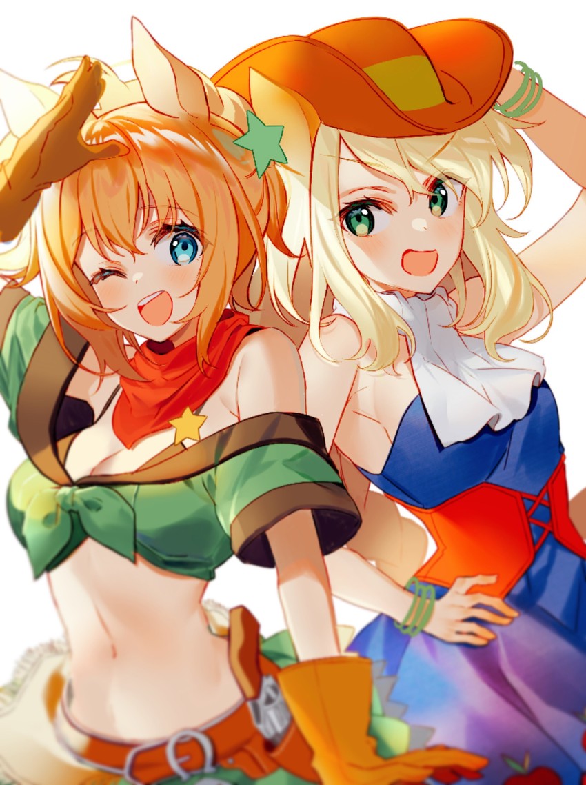 taiki shuttle and applejack (umamusume and 3 more) drawn by kawachi_rin