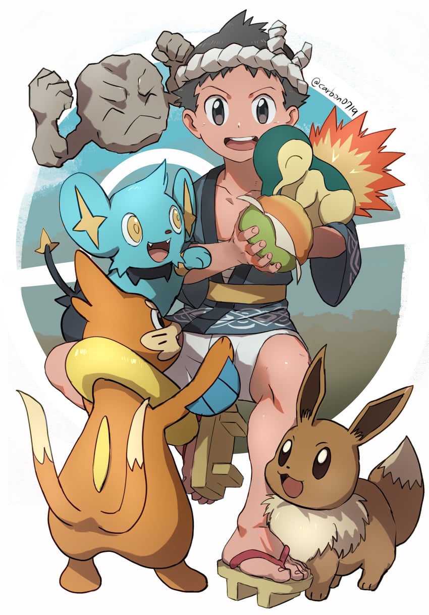 eevee, cyndaquil, rei, shinx, buizel, and 1 more (pokemon and 1 more) drawn by kabon_(b00902061)