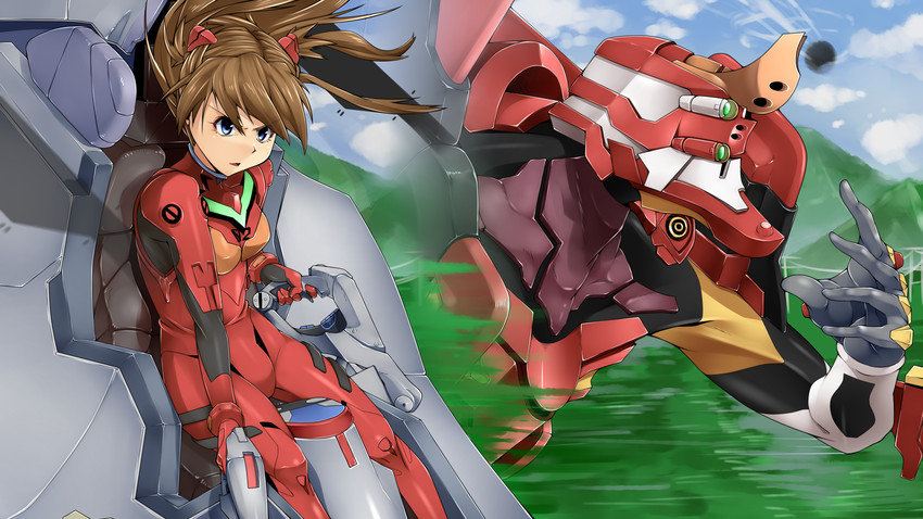 souryuu asuka langley, eva 02, and sahaquiel (neon genesis evangelion and 2 more) drawn by kagiyama_(clave)