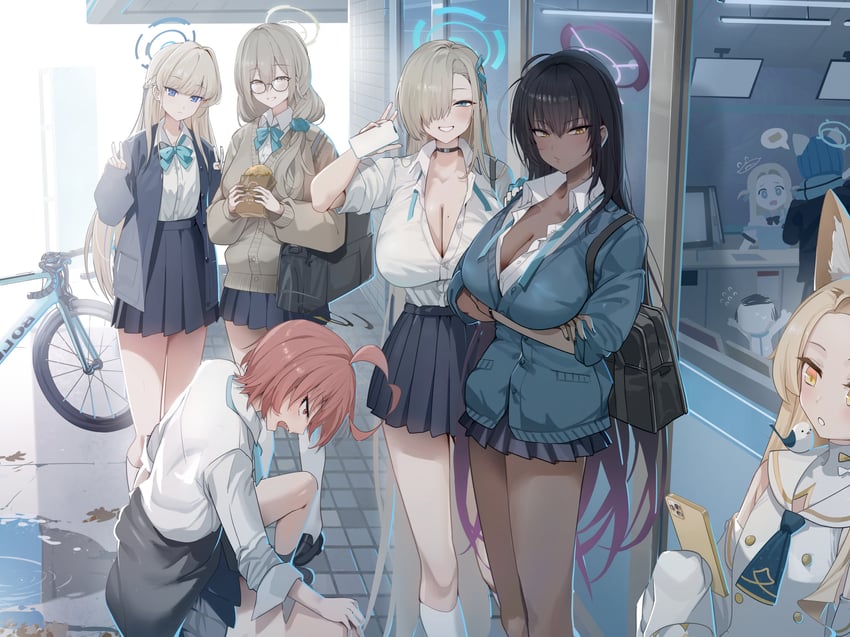 sensei, doodle sensei, asuna, shiroko, toki, and 5 more (blue archive) drawn by haowei_wu
