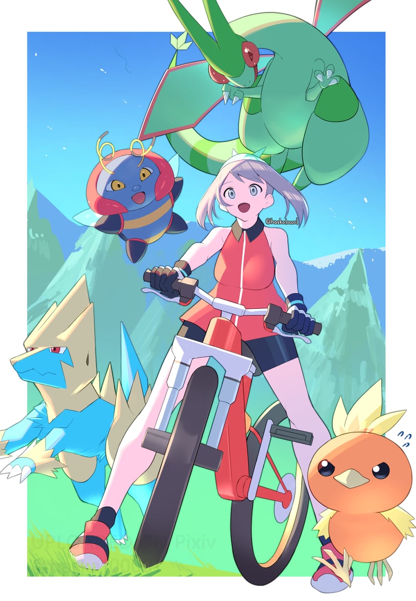 torchic, flygon, manectric, and volbeat (pokemon and 2 more) drawn by haska_(user_gure4787)