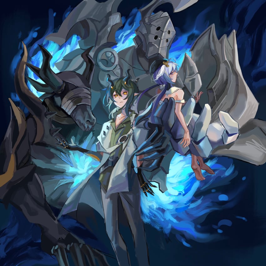 griseo, kosma, and mr. knight (honkai and 1 more) drawn by blue_(bluespring1513)