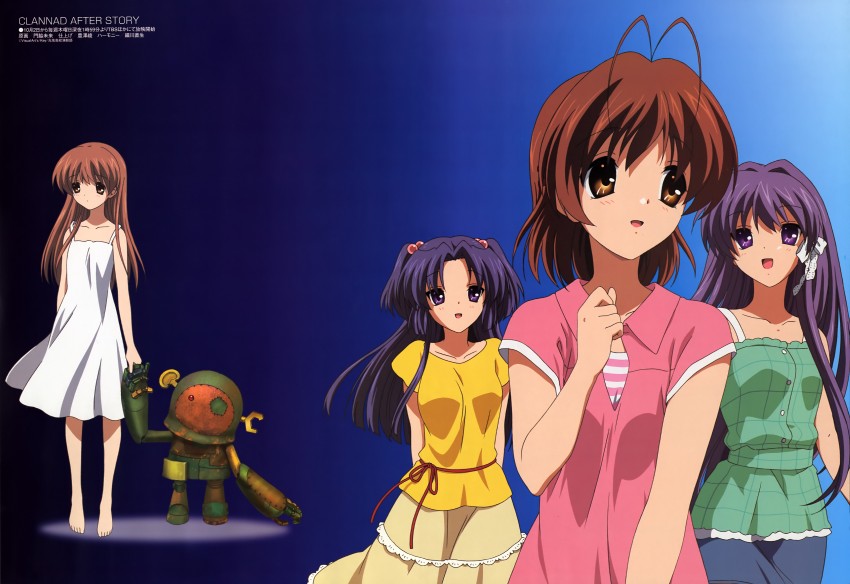 furukawa nagisa, fujibayashi kyou, ichinose kotomi, girl from the illusionary world, and garbage doll (megami magazine and 1 more) drawn by kadowaki_miku