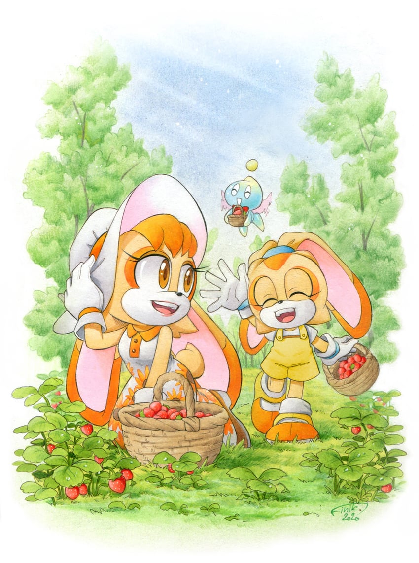 cream the rabbit, neutral chao, cheese, and vanilla the rabbit (sonic) drawn by finik