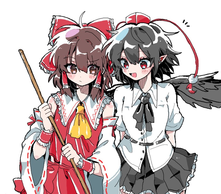 hakurei reimu and shameimaru aya (touhou) drawn by fuume_(huume0)