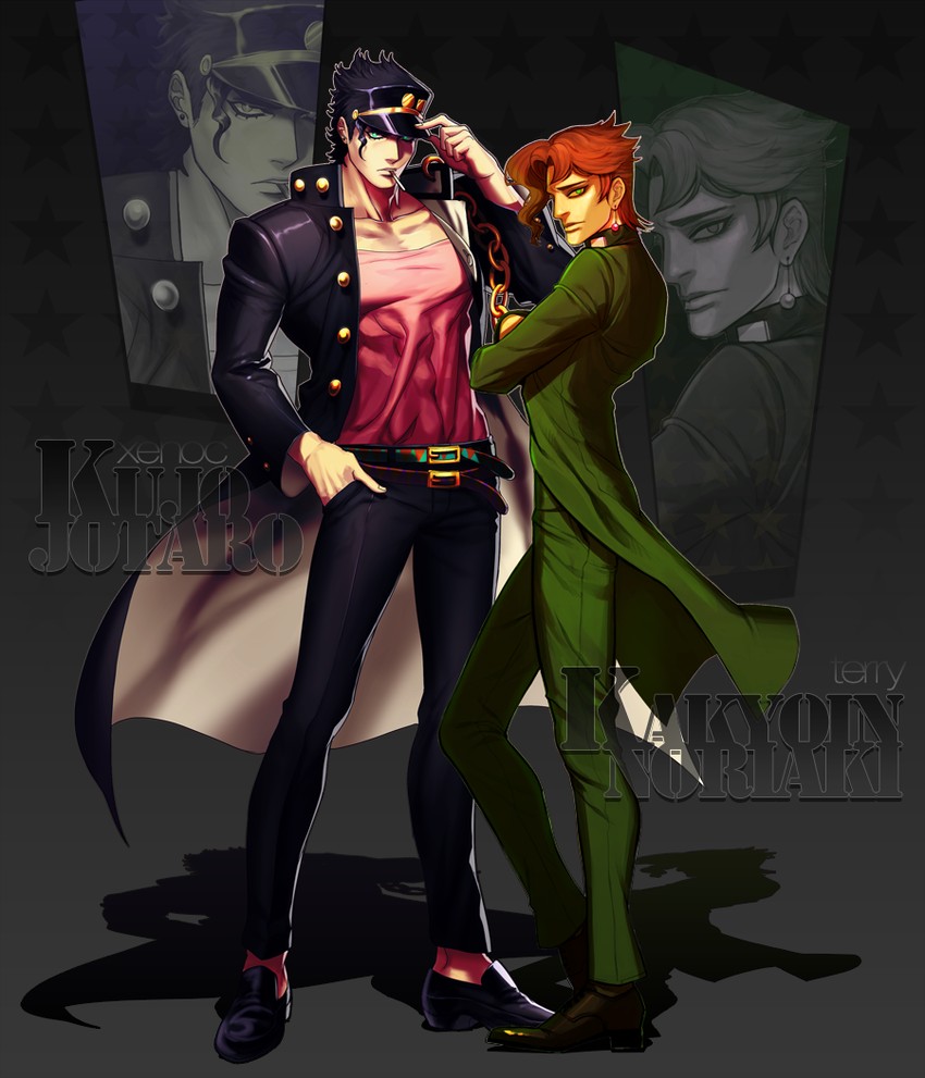 kujo jotaro and kakyoin noriaki (jojo no kimyou na bouken and 1 more) drawn by xenoc