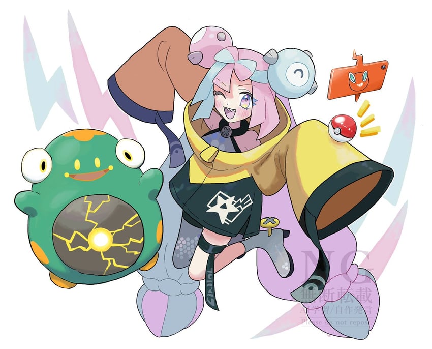 iono, rotom, rotom phone, and bellibolt (pokemon and 1 more) drawn by hamaguri_96 and sandora_(karugamo_no_e)