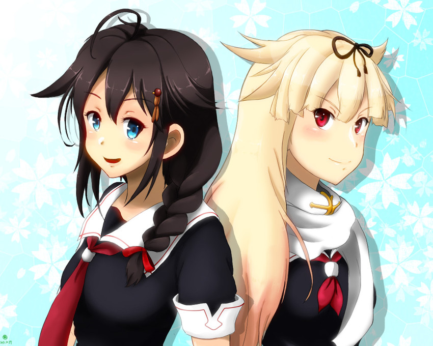 shigure, yuudachi, shigure kai ni, and yuudachi kai ni (kantai collection) drawn by midori_no_ryokucha