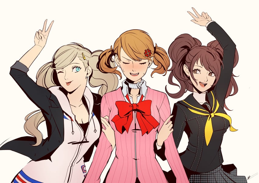 kujikawa rise, takamaki anne, and takeba yukari (persona and 3 more) drawn by eightyfourart