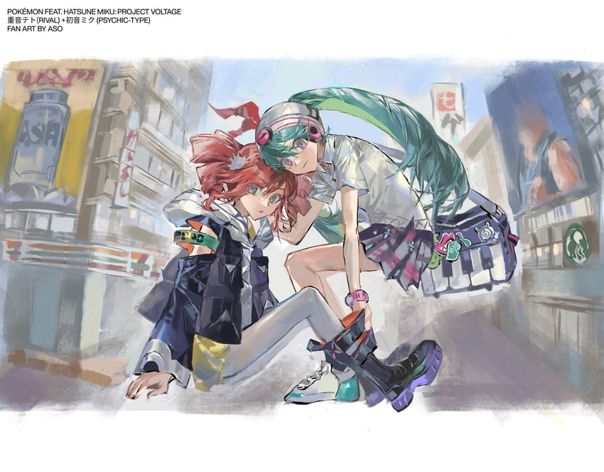 hatsune miku, kasane teto, psychic miku, and rival teto (pokemon and 3 more) drawn by aso54100857