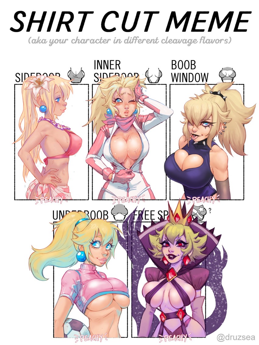 princess peach, biker peach, shadow queen, and striker peach (mario and 6 more) drawn by thirsty_peachy
