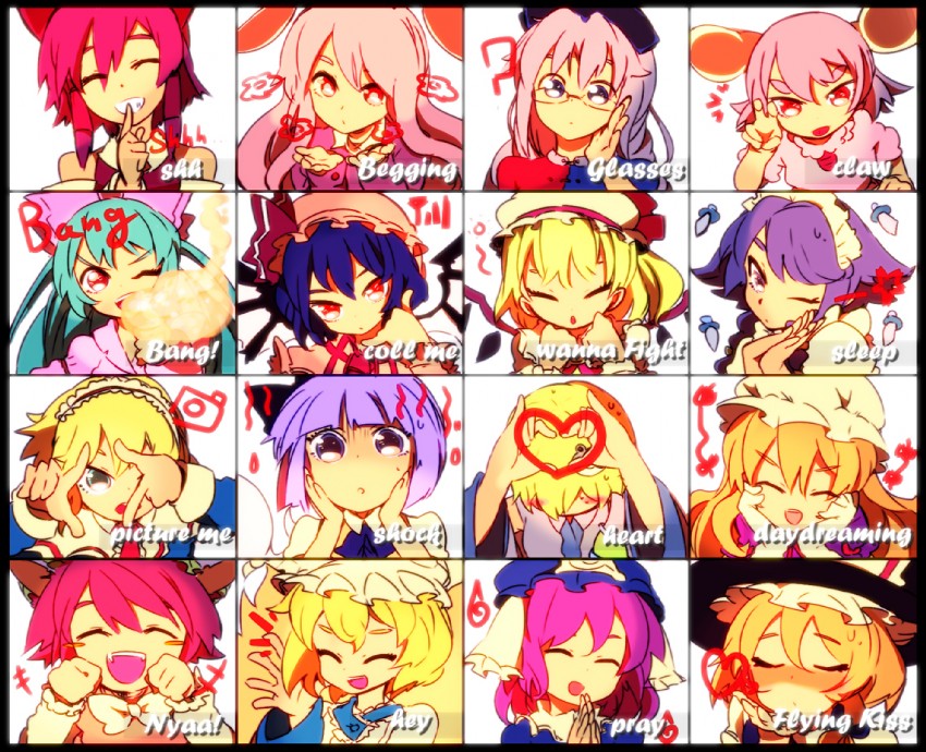 hakurei reimu, kirisame marisa, remilia scarlet, flandre scarlet, izayoi sakuya, and 11 more (touhou) drawn by rawan